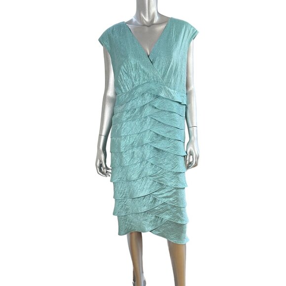 Jessica Howard Turquoise Tiered Layered Sleeveless V-Neck Midi Dress 18W - Picture 6 of 11